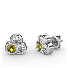 Mini Tria Küpe - Pırlanta, peridot ve swarovski 14 ayar beyaz altın küpe (0.22 karat) #t5qznp