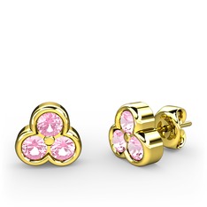 Mini Tria Küpe - Pembe kuvars 8 ayar altın küpe #t84cr4
