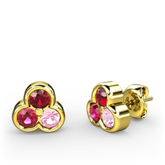 Garnet, rodolit garnet ve pembe kuvars 14 ayar altın küpe