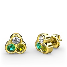 Swarovski, yeşil kuvars ve peridot 8 ayar altın küpe