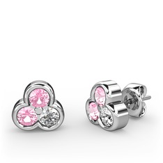 Pembe kuvars ve swarovski 18 ayar beyaz altın küpe