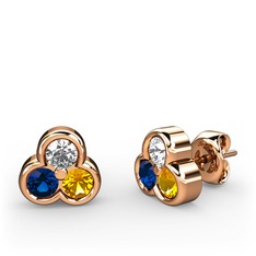 Swarovski, lab safir ve sitrin 18 ayar rose altın küpe