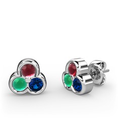 Mini Tria Küpe - Kök yakut, kök zümrüt ve lab safir 14 ayar beyaz altın küpe #tjya8h