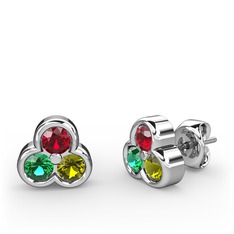 Garnet, yeşil kuvars ve peridot 14 ayar beyaz altın küpe