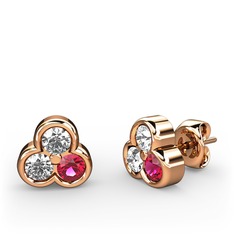 Mini Tria Küpe - Pırlanta, swarovski ve rodolit garnet 18 ayar rose altın küpe (0.22 karat) #tofus9
