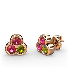 Mini Tria Küpe - Rodolit garnet ve peridot 14 ayar rose altın küpe #u16w44