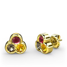 Mini Tria Küpe - Kök yakut, dumanlı kuvars ve sitrin 18 ayar altın küpe #u2cywu