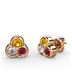 Mini Tria Küpe - Sitrin, beyaz zirkon ve kök yakut 8 ayar rose altın küpe #u4z51h