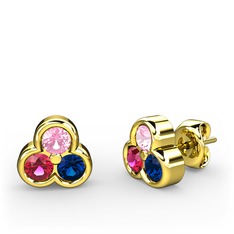 Pembe kuvars, rodolit garnet ve lab safir 14 ayar altın küpe