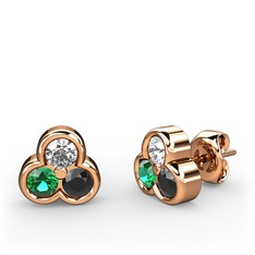 Mini Tria Küpe - Swarovski, yeşil kuvars ve siyah zirkon 8 ayar rose altın küpe #utkh0k