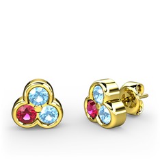 Mini Tria Küpe - Akuamarin ve rodolit garnet 18 ayar altın küpe #uvt3lr