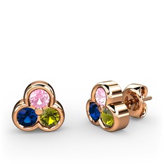 Mini Tria Küpe - Pembe kuvars, lab safir ve peridot 18 ayar rose altın küpe #v0joc9