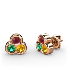 Mini Tria Küpe - Kök yakut, yeşil kuvars ve sitrin 8 ayar rose altın küpe #vaus75