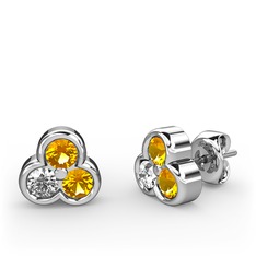 Mini Tria Küpe - Sitrin ve pırlanta 925 ayar gümüş küpe (0.22 karat) #vgzk6i
