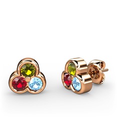 Peridot, garnet ve akuamarin 925 ayar rose altın kaplama gümüş küpe