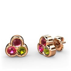 Mini Tria Küpe - Kök yakut, rodolit garnet ve peridot 8 ayar rose altın küpe #vs8pj