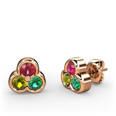Mini Tria Küpe - Rodolit garnet, peridot ve yeşil kuvars 925 ayar rose altın kaplama gümüş küpe #vt7why
