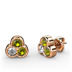 Mini Tria Küpe - Peridot ve swarovski 925 ayar rose altın kaplama gümüş küpe #vvi3q1