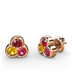 Mini Tria Küpe - Garnet, sitrin ve rodolit garnet 18 ayar rose altın küpe #vxb3gv