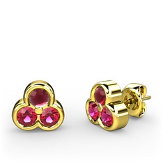 Mini Tria Küpe - Kök yakut ve rodolit garnet 18 ayar altın küpe #w5j5o2