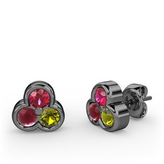 Mini Tria Küpe - Rodolit garnet, kök yakut ve peridot 925 ayar siyah rodyum kaplama gümüş küpe #w8fsxa
