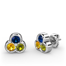 Lab safir, sitrin ve peridot 8 ayar beyaz altın küpe