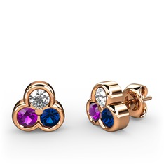 Mini Tria Küpe - Swarovski, ametist ve lab safir 14 ayar rose altın küpe #walpn7