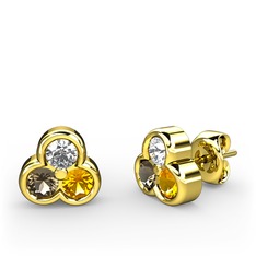 Mini Tria Küpe - Swarovski, dumanlı kuvars ve sitrin 18 ayar altın küpe #whmnum