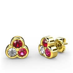 Garnet, pırlanta ve rodolit garnet 8 ayar altın küpe (0.22 karat)