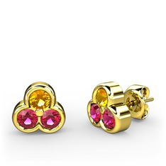 Mini Tria Küpe - Sitrin ve rodolit garnet 18 ayar altın küpe #wr9gxs