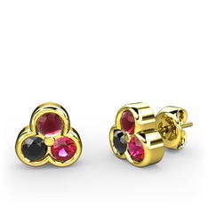 Mini Tria Küpe - Kök yakut, siyah zirkon ve rodolit garnet 18 ayar altın küpe #ww7zvg