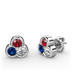 Mini Tria Küpe - Garnet, lab safir ve pırlanta 18 ayar beyaz altın küpe (0.22 karat) #wwz9mk