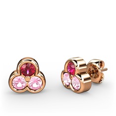 Mini Tria Küpe - Rodolit garnet ve pembe kuvars 18 ayar rose altın küpe #wz2eb8