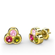 Pembe kuvars, rodolit garnet ve peridot 8 ayar altın küpe