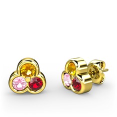 Mini Tria Küpe - Sitrin, pembe kuvars ve garnet 8 ayar altın küpe #x0yxle