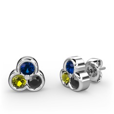 Mini Tria Küpe - Lab safir, peridot ve siyah zirkon 14 ayar beyaz altın küpe #x8wpmr