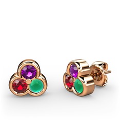 Mini Tria Küpe - Ametist, garnet ve kök zümrüt 925 ayar rose altın kaplama gümüş küpe #xh7nv5