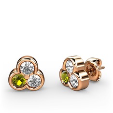 Mini Tria Küpe - Pırlanta, peridot ve beyaz zirkon 925 ayar rose altın kaplama gümüş küpe (0.22 karat) #xn1h25
