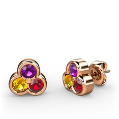 Mini Tria Küpe - Ametist, sitrin ve garnet 14 ayar rose altın küpe #xo52ea
