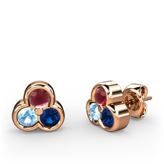 Kök yakut, akuamarin ve lab safir 18 ayar rose altın küpe