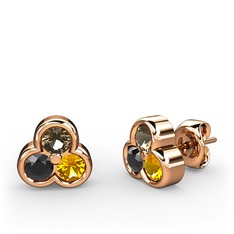 Mini Tria Küpe - Dumanlı kuvars, siyah zirkon ve sitrin 14 ayar rose altın küpe #xy6wwb