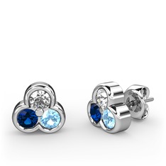 Mini Tria Küpe - Swarovski, lab safir ve akuamarin 14 ayar beyaz altın küpe #y0inm6