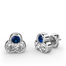 Lab safir, swarovski ve pırlanta 8 ayar beyaz altın küpe (0.22 karat)