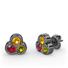 Mini Tria Küpe - Sitrin, garnet ve peridot 925 ayar siyah rodyum kaplama gümüş küpe #yi1xbh