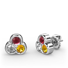 Mini Tria Küpe - Kök yakut, pırlanta ve sitrin 925 ayar gümüş küpe (0.22 karat) #zco2c5