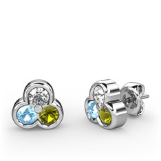 Mini Tria Küpe - Beyaz zirkon, akuamarin ve peridot 14 ayar beyaz altın küpe #zgm8fi