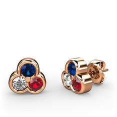 Mini Tria Küpe - Lab safir, pırlanta ve garnet 8 ayar rose altın küpe (0.22 karat) #zk01oo