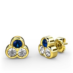 Mini Tria Küpe - Lab safir ve swarovski 14 ayar altın küpe #zmdc7i