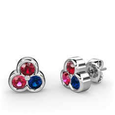 Mini Tria Küpe - Garnet, rodolit garnet ve lab safir 14 ayar beyaz altın küpe #znm8ws