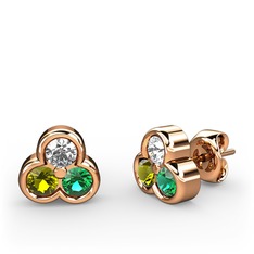 Mini Tria Küpe - Swarovski, peridot ve yeşil kuvars 8 ayar rose altın küpe #zuav5m